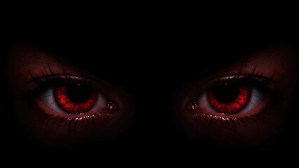 Intense and eerie red eyes peering from the darkness, creating suspense and mystery - Powered by Adobe