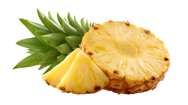 Pineapple Half and Slices A Tropical Fruit Arrangement on a Transparent Backdrop for Creative Design Elements