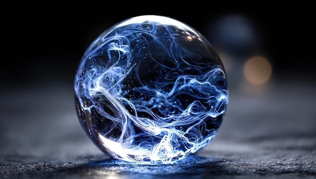 Crystal orb, glowing with ethereal blue light