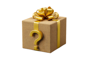 Golden Mystery Gift Box with Question Mark, Isolated on White Transparent Background