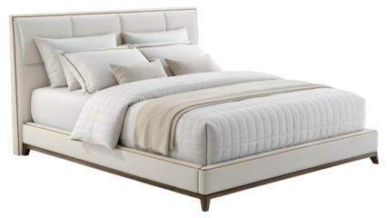 luxury bed with pillows isolated on transparent background