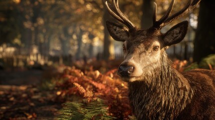 Fototapeta premium Close-up of a stag in an autumnal forest.