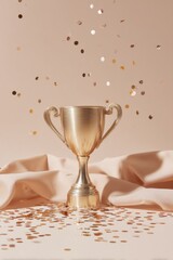 Premium Sports Trophy Cup with Confetti Celebration Modern Achievement and Victory Concept for Professional Marketing and Social Media Campaigns
