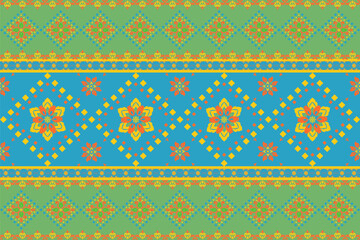 Geomatric ethnic oriental ikat seamless pattern design for background, carpet, wallpaper, clothing, wrapping, batik, Vector, embroidery style, fabric, illustration