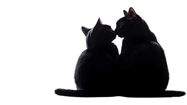 Silhouette of Two Black Cats Affectionately Touching Noses on a Transparent Background for Animal Designs