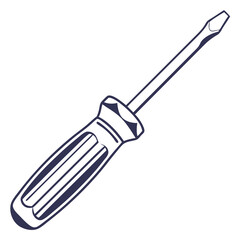 Fototapeta premium Detailed flathead screwdriver line art illustration with ribbed handle and dark blue outline.