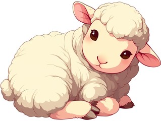Cute Sheep Animal Vector Illustration: Isolated Transparent Background Cutout, White Background PNG File (No Shadows for Easy Color Editing), for Kids' Decor & Stationery Design