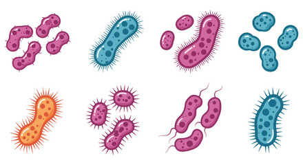 a collection of various bacteria and germs in different colors and shapes