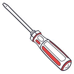 Fototapeta premium Red and white flathead screwdriver with a long metal shaft in a bold line art style.