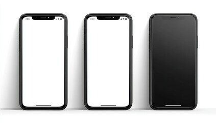 Three blank smartphone mockups, black and white variations