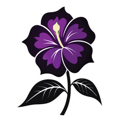 a purple flower with leaves on a white background