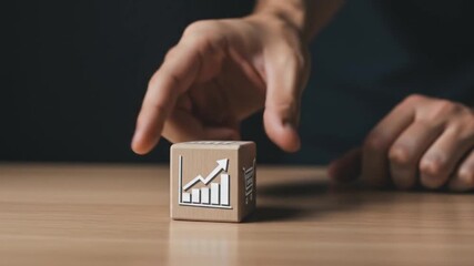 Dynamic hand rotating business growth cube showing upward trend and shopping cart icon - Powered by Adobe