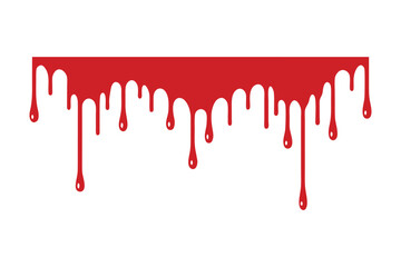 A vibrant red liquid splatters, drips, and flows like paint or blood, creating a striking vector illustration of horror