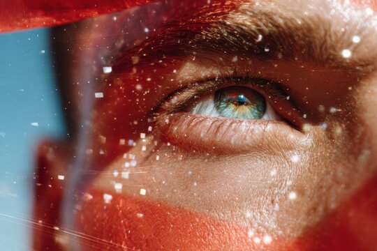 High-Quality Human Eye Close-Up with Digital AI Interface Overlays for Modern Tech Marketing and Professional Visual Data Analysis Content