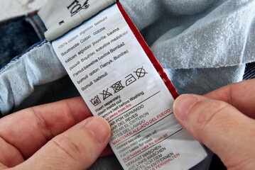 Washing instructions inside the jeans label: 100% cotton