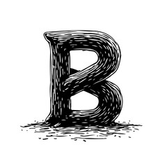 Monochrome illustration of the letter b with wood grain texture provides a unique textual © tini