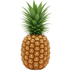 Fototapeta premium A ripe golden pineapple with green spiky leaves isolated on transparent background