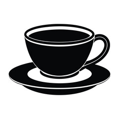 Single cup of hot black coffee on a white saucer