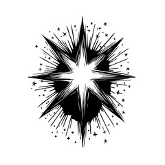 Mystical celestial starburst with radiating light and shimmering energy emanating from its central