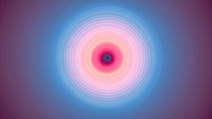 Abstract glowing concentric circles in gradient pink, blue and purple tones radiating from center, minimalist futuristic background for modern design use