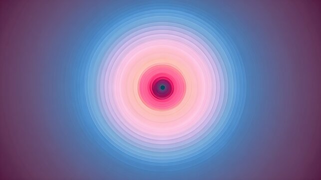 Abstract glowing concentric circles in gradient pink, blue and purple tones radiating from center, minimalist futuristic background for modern design use