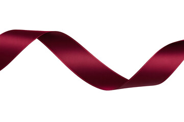 Elegant flowing burgundy ribbon isolated on white transparent background