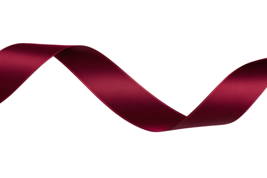 Elegant flowing burgundy ribbon isolated on white transparent background