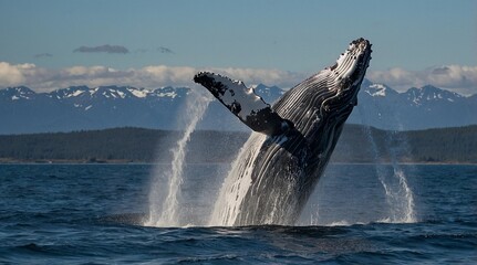 Naklejka premium Humpback Whale Breaching Alaska