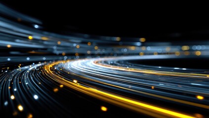 Abstract circular motion of light streaks and glowing particles