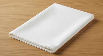 Fototapeta premium Clean white folded linen napkin rests elegantly on a light wooden surface showcasing simplicity and understated