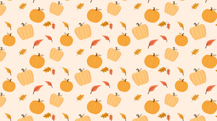 Seamless pumpkin pattern with orange and cream tones. Perfect for autumn, Thanksgiving, Halloween, fabric, packaging, and seasonal decoration.
