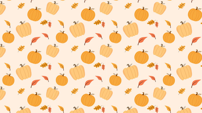 Seamless pumpkin pattern with orange and cream tones. Perfect for autumn, Thanksgiving, Halloween, fabric, packaging, and seasonal decoration.