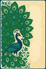 Obraz premium intricate peacock illustration with verdant feathers and floral accents on a vintage style background