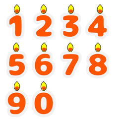 Set of Orange Number Candles Illustration for Birthdays and Celebrations
