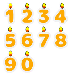 Set of Orange Number Candles Illustration for Birthdays and Celebrations