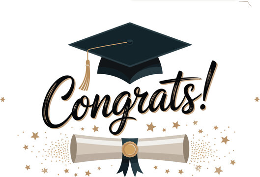 Elegant Graduation Congratulations Card with Mortarboard and Diploma Illustration