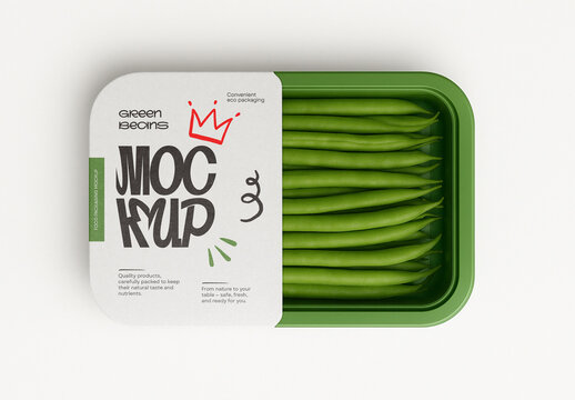 Food Tray Packaging Mockup &ndash; Realistic Fresh Produce Container with Label Design