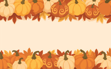 Flat pumpkin border vector illustration background