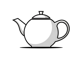 A simple, stylized illustration of a white teakettle, highlighted by subtle shading and outlined in black.