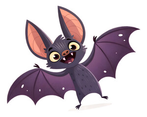 Cartoon Style Vampire Bat with Open Wings Isolated on White