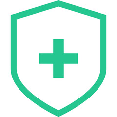 green outline shield plus icon