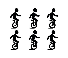 Naklejka premium vector solid black filled icons unicycling (balance pose): rider silhouette posture line seat shadow smear highlight rim light accent.