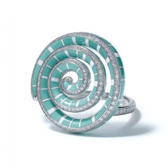 Whirlwind turquoise ring, white diamonds