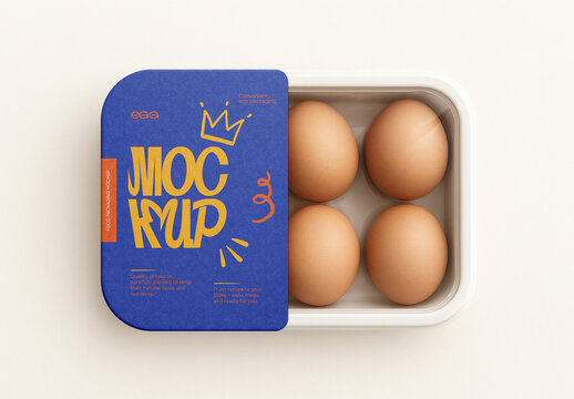 Food Tray Packaging Mockup &ndash; Realistic Fresh Egg Container with Label Design