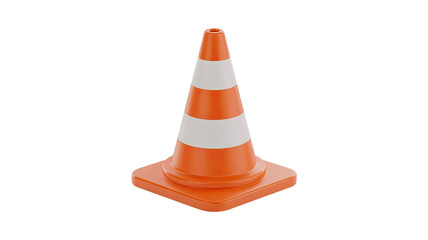 Caution cone with bright orange and white stripes marking safety zone for construction or road work needs