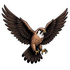 Obraz premium Flying falcon with open wings, detailed bird of prey illustration, isolate vector drawing on white background.
