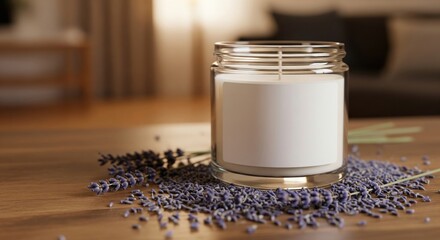 Blank mockup candle jar label for an aromatherapy or meditation candle branding