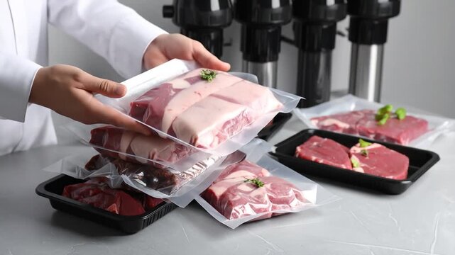 Chef Prepares Vacuum-Sealed Meat for Sous Vide Cooking Process