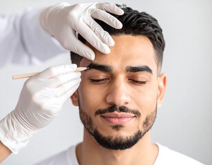 Obraz premium Man receiving eyebrow shaping treatment (1)