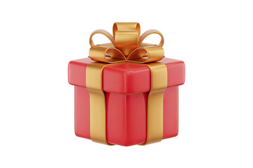 Obraz premium Elegant red gift box with golden ribbon and bow for birthday, holiday, celebrations and special events